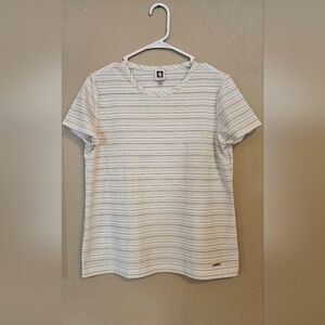 Anne Klein White Tee with Thin Gold Stripes